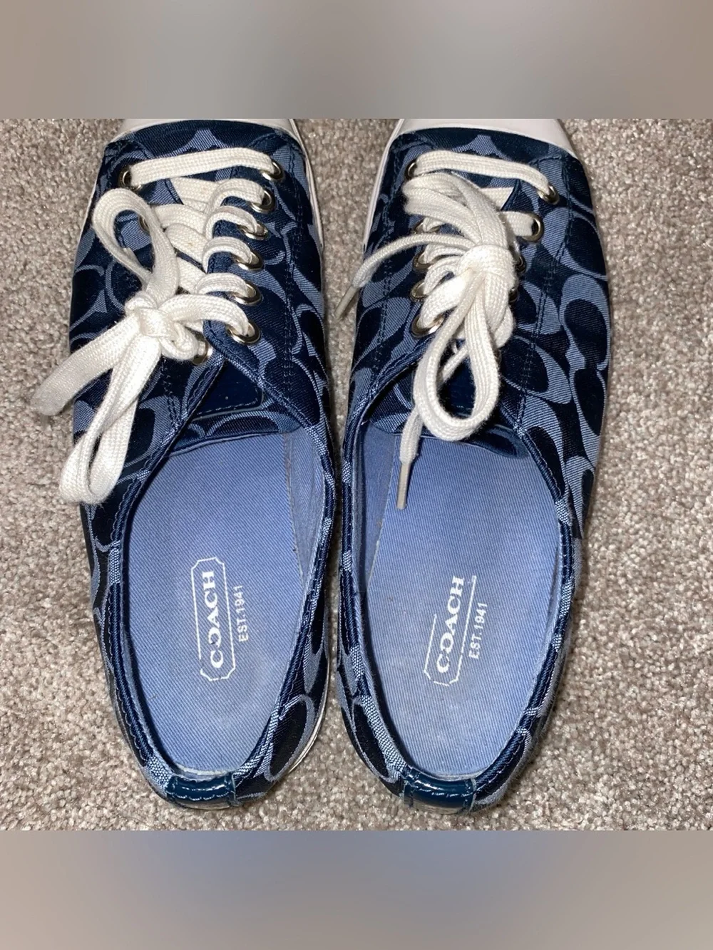 Coach Navy Signature Canvas Low-Top Sneakers with White Trim